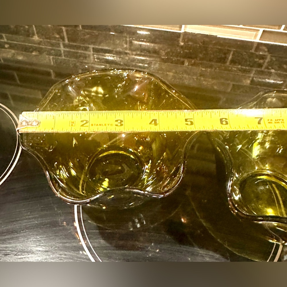 Vtg MCM Anchor Hocking Avocado Green Glass Dip/Nut/Candy Dish Bowls set of 2 - Picture 3 of 10